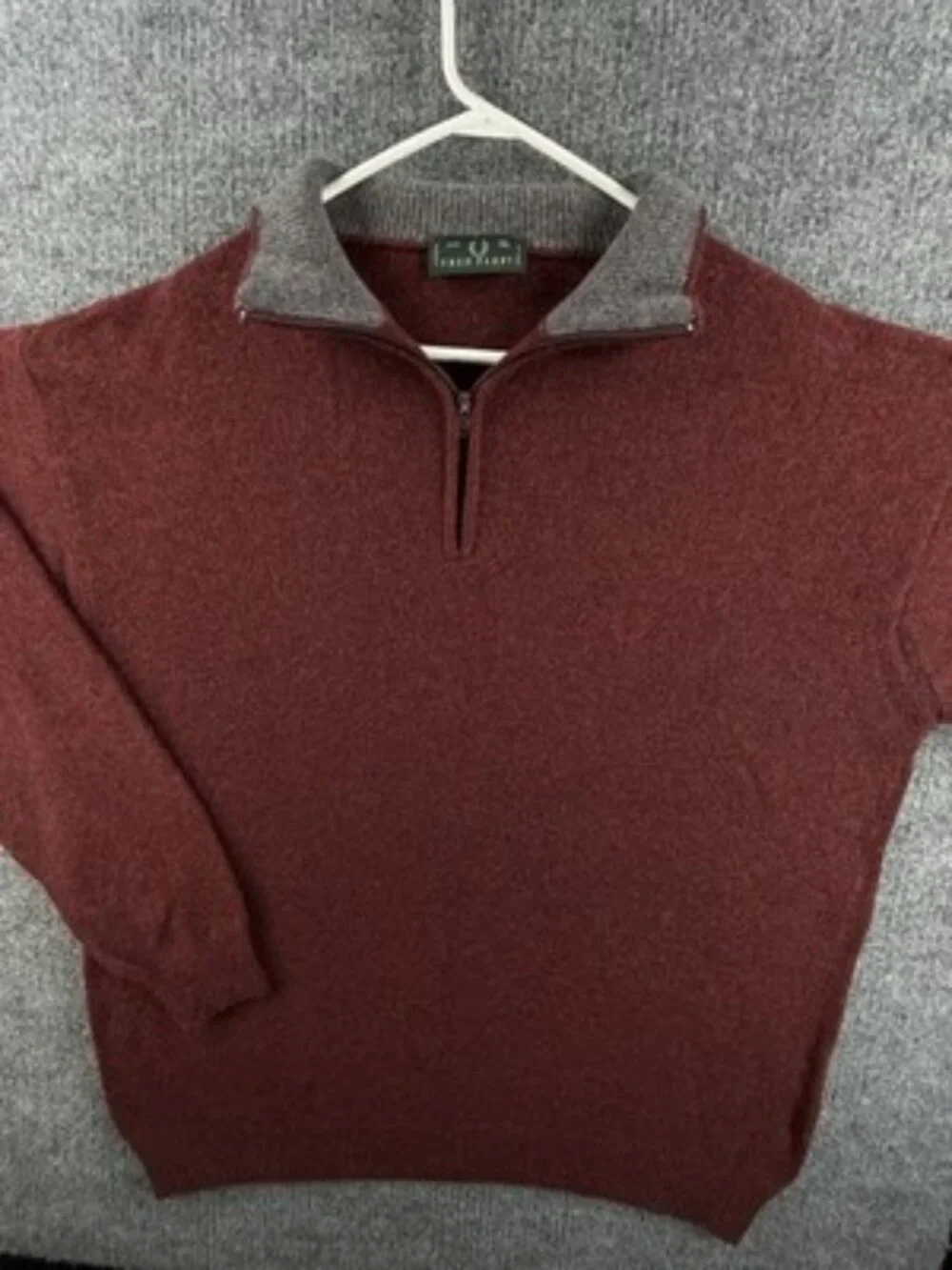 VTG Fred Perry Red Mens Wool Long Sleeve Pullover Italy Sweater 1/4 Zip Logo XL